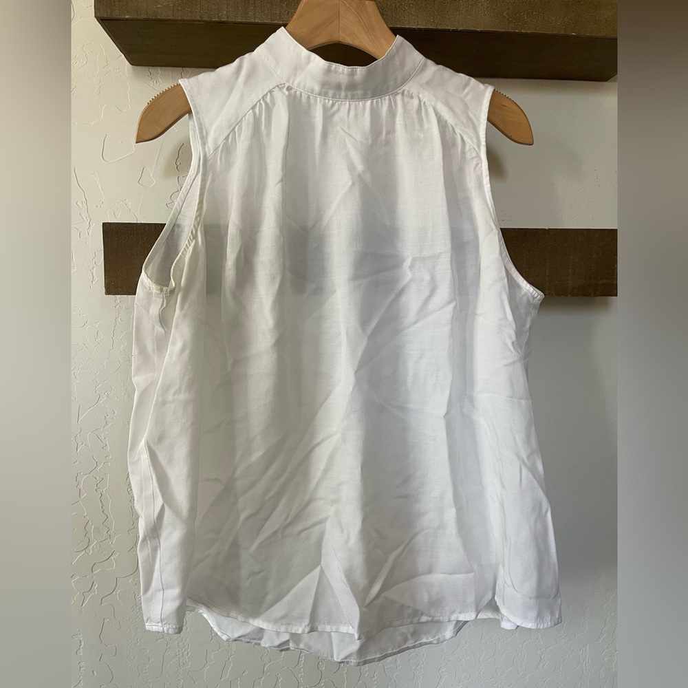 Cloth & Stone for Anthropologie| White Sleeveless Top, Mock Neck —Semi Sheer•••